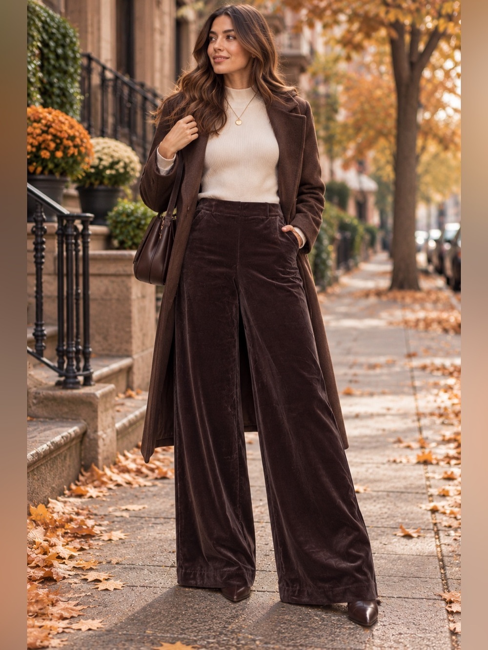 Sofia Jeans by Sofia Vergara Rich brown Velvet Wide Leg Trousers Pants Size 12